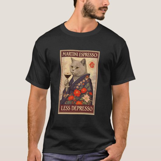 カクテルを飲む猫 Tシャツ (正面)