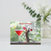 カクテルを飲んでいるクリスマスのリス シーズンポストカード (スタンド正面)