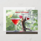 カクテルを飲んでいるクリスマスのリス シーズンポストカード (正面/裏面)