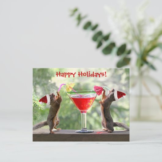 カクテルを飲んでいるサンタのリス シーズンポストカード (スタンド正面)