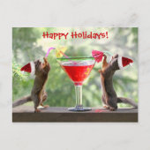 カクテルを飲んでいるサンタのリス シーズンポストカード (正面)