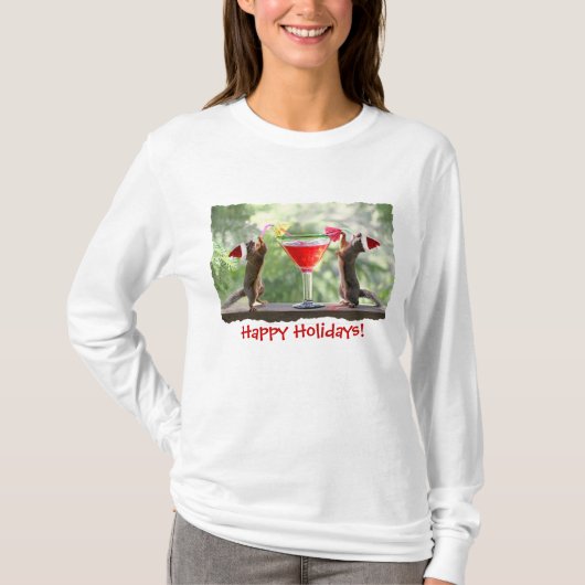 カクテルを飲んでいるサンタのリス Tシャツ (正面)