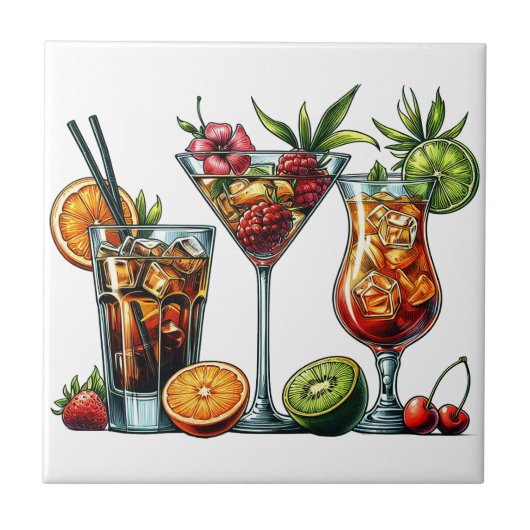 カクテルアルコールドリンクカラーアートイラスト タイル (正面)
