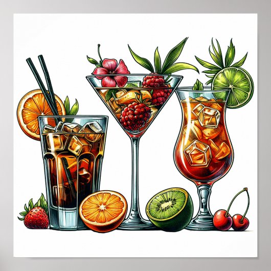 カクテルアルコールドリンクカラーアートイラスト ポスター (正面)