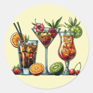 カクテルアルコールドリンクカラーアートイラスト ラウンドシール