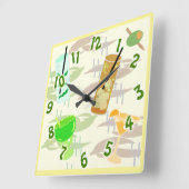 カクテルアワーおもしろい飲料パターンアート スクエア壁時計 (傾斜)