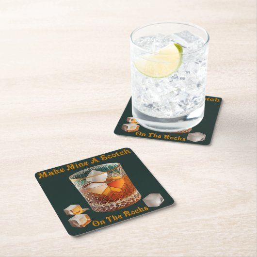 カクテルアワーで岩の上に私のスコッチを作る スクエアペーパーコースター (インサイチュ)