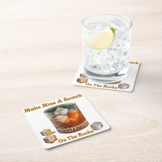 カクテルアワーで岩の上に私のスコッチを作る スクエアペーパーコースター (インサイチュ)