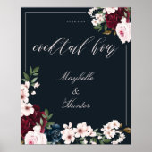 カクテルアワーウォーターカラーバーガンディーネイビーフローラ ポスター (正面)