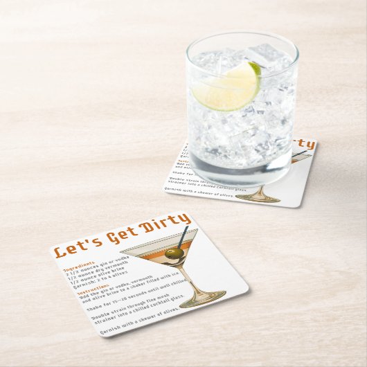 カクテルアワーダーティマルティーニレシピ スクエアペーパーコースター (インサイチュ)