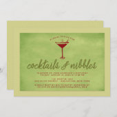 カクテルアンドニブルズレッドグリーンホリデーパーティー 招待状 (正面/裏面)