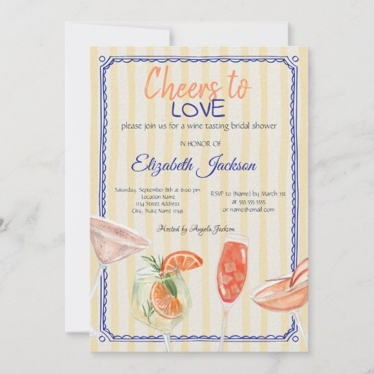 カクテルイエローストライプのブライダルシャワー 招待状 (正面)