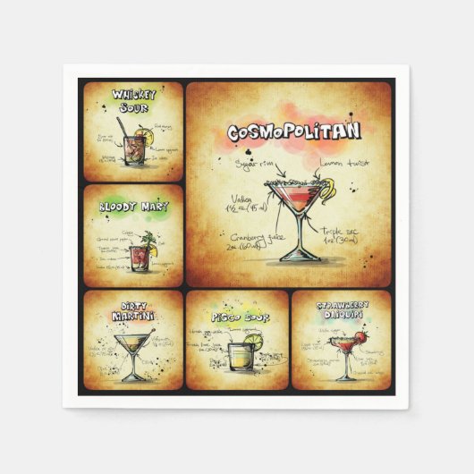カクテルインスパイアナプキンス – コスモポリタン・ドリンク・アート スタンダードカクテルナプキン (正面)
