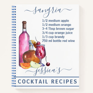 カクテルウォーターカラーレシピミックスドリンクサングリア ノートブック