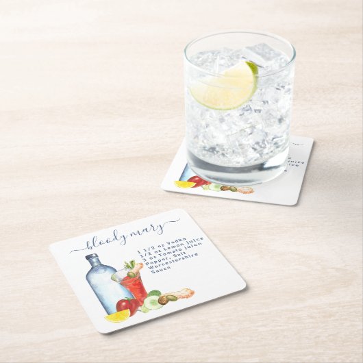 カクテルウォーターレシピミックスドリンク血メアリー スクエアペーパーコースター (インサイチュ)