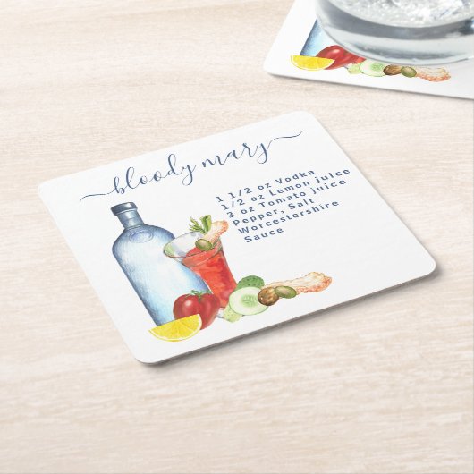 カクテルウォーターレシピミックスドリンク血メアリー スクエアペーパーコースター (アングル)