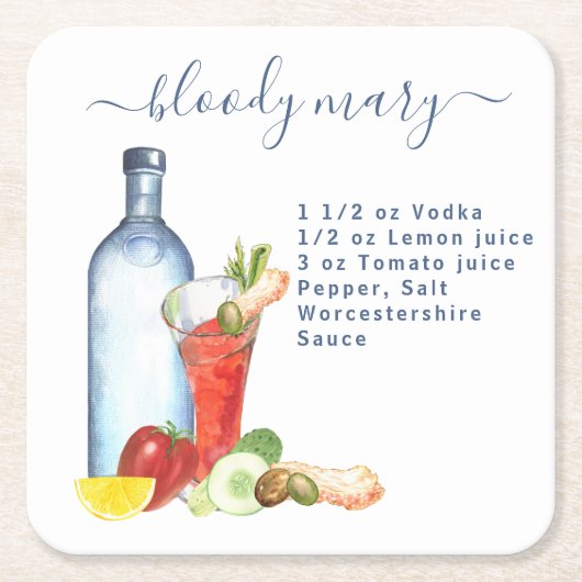 カクテルウォーターレシピミックスドリンク血メアリー スクエアペーパーコースター (正面)