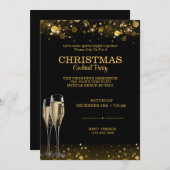 カクテルエレガントクリスマスブラック金ゴールドパーティー 招待状 (正面/裏面)