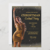カクテルエレガントクリスマスブラック金ゴールドパーティー 招待状 (正面)