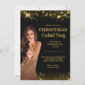 カクテルエレガントクリスマスブラック金ゴールドパーティー 招待状 (正面)