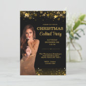 カクテルエレガントクリスマスブラック金ゴールドパーティー 招待状 (スタンド正面)