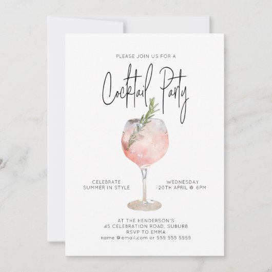 カクテルエレガントパーティーピンク 招待状 (正面)