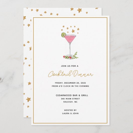 カクテルエレガントホリデーパーティー招待状 案内状 (正面/裏面)