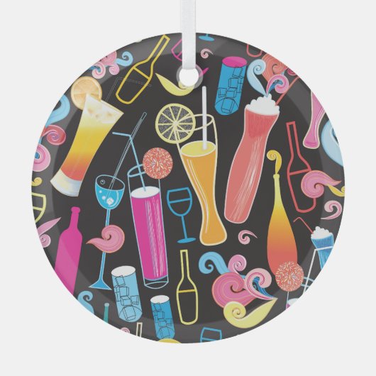 カクテルカラフルグラフィックシームレスパターン ガラスオーナメント (正面)