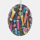 カクテルカラフルグラフィックシームレスパターン ガラスオーナメント (正面右)