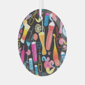 カクテルカラフルグラフィックシームレスパターン ガラスオーナメント (正面左)