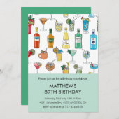 カクテルカラフルドリンクシャンパン89歳の誕生日 招待状 (正面/裏面)