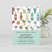 カクテルカラフルドリンクChampgne 52歳の誕生日 招待状 (スタンド正面)