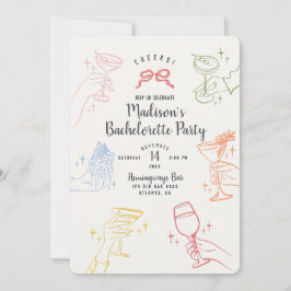 カクテルカラフルパーティーバチェロレッテ招待状