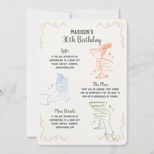 カクテルカラフルパーティーバースデーパーティー招待状 (裏面)