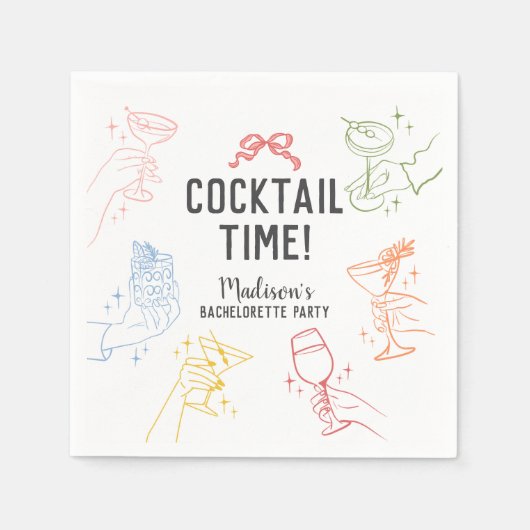 カクテルカラフルパーティーレトロバチェロレッテ スタンダードカクテルナプキン (正面)