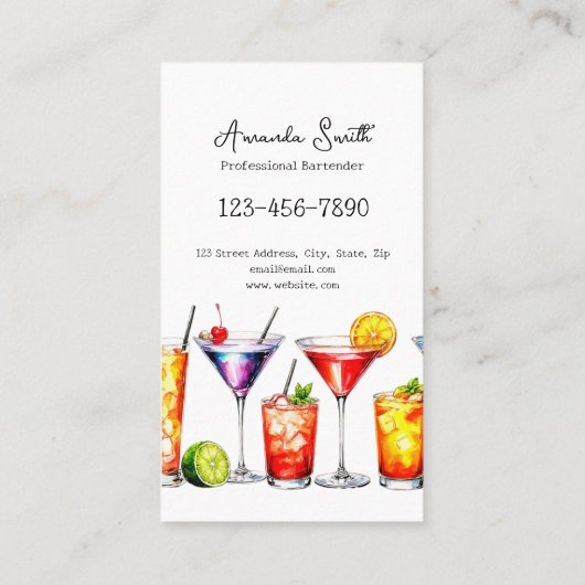カクテルカラフルプロフェッショナルバーテンダービジネス 名刺 (裏面)
