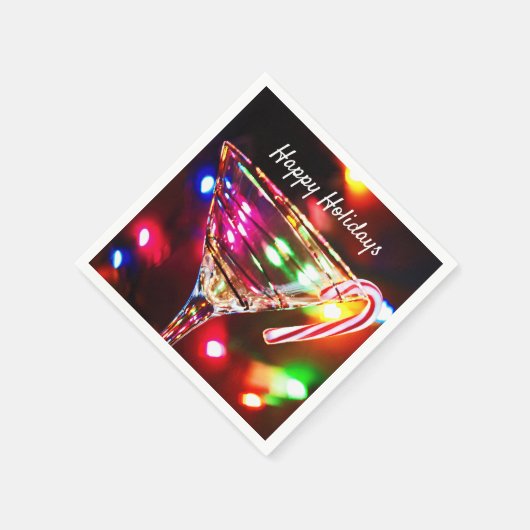 カクテルグラスにクリスマスキャンディーのパーティー スタンダードカクテルナプキン (角)
