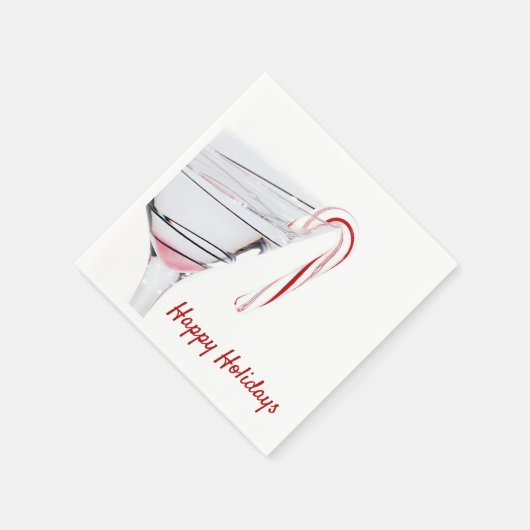 カクテルグラスにクリスマスキャンディーケーン スタンダードカクテルナプキン (角)