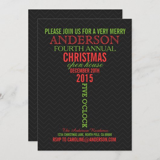 カクテルグラスワードアートクリスマスパーティの招待状 招待状 (正面/裏面)