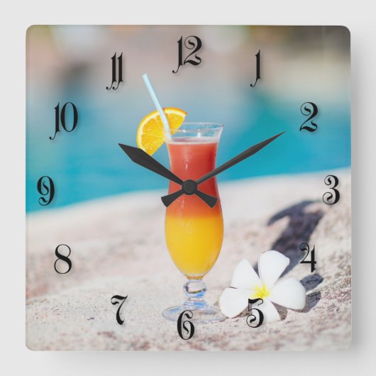 カクテルグラス スクエア壁時計 (正面)
