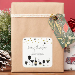 カクテルケーキバルーン金ゴールドブラックメリークリスマス スクエアシール