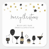 カクテルケーキバルーン金ゴールドブラックメリークリスマス スクエアシール (正面)