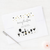 カクテルケーキバルーン金ゴールドブラックメリークリスマス スクエアシール (封筒)