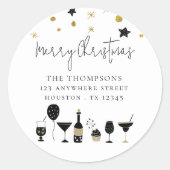 カクテルケーキバルーン金ゴールドブラック差出人住所 ラウンドシール (正面)