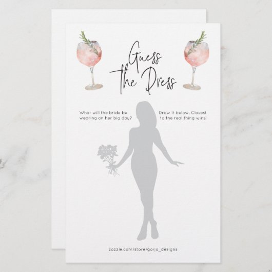 カクテルゲットザドレスブライダルシャワーゲーム 便箋 (正面/裏面)