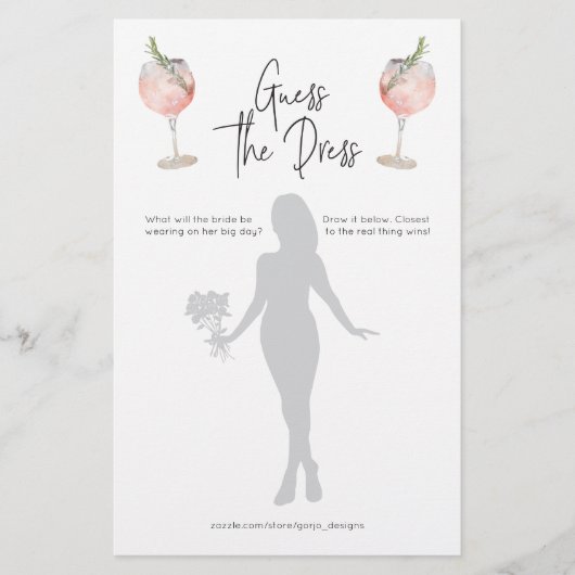 カクテルゲットザドレスブライダルシャワーゲーム 便箋 (正面)