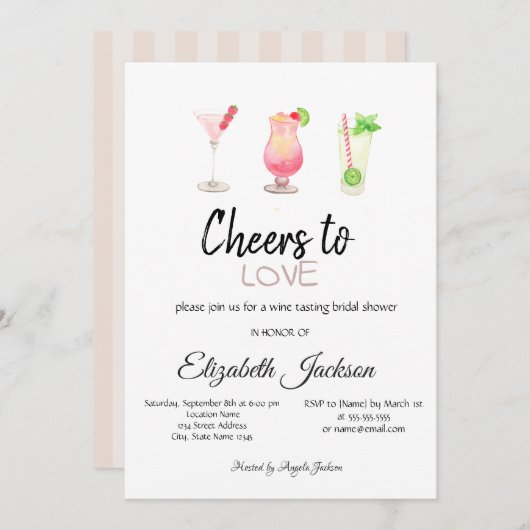 カクテルサマーストライプのブライダルシャワー 招待状 (正面/裏面)