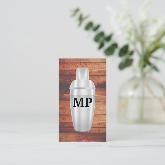 カクテルシェーカー | 木製板 名刺 (スタンド正面)