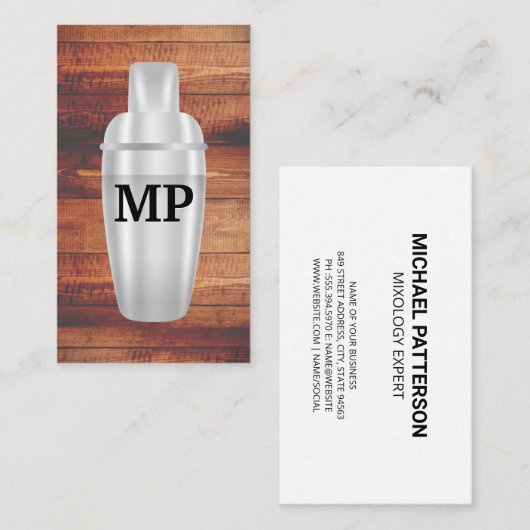 カクテルシェーカー | 木製板 名刺 (正面/裏面)