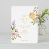 カクテルシッ結婚ツの水彩フローラ楽園 箔招待状 (立ち正面)